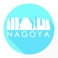 Nagoya, Aichi, Japan Flat Icon. Skyline Silhouette Design. City Vector Art Famous Buildings.