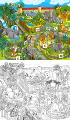 Muurstickers cartoon sketch scene with different animals like in zoo - illustration © agaes8080