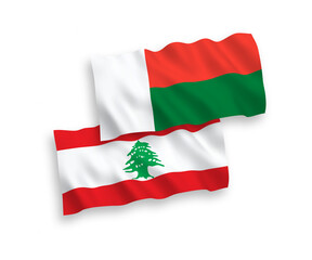 Flags of Lebanon and Madagascar on a white background