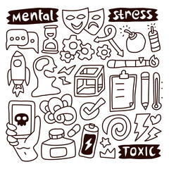 Doodle collection set of mental health element. Can use for website etc