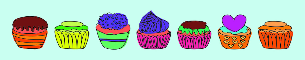 set of cupcake cartoon icon design template with various models. vector illustration isolated on blue background