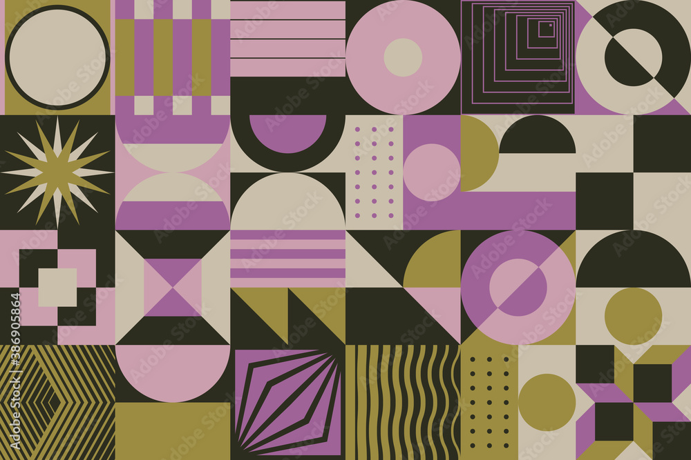 Aufkleber retro-future inspired pattern artwork with abstract vector geometric shapes and unusual linear figur