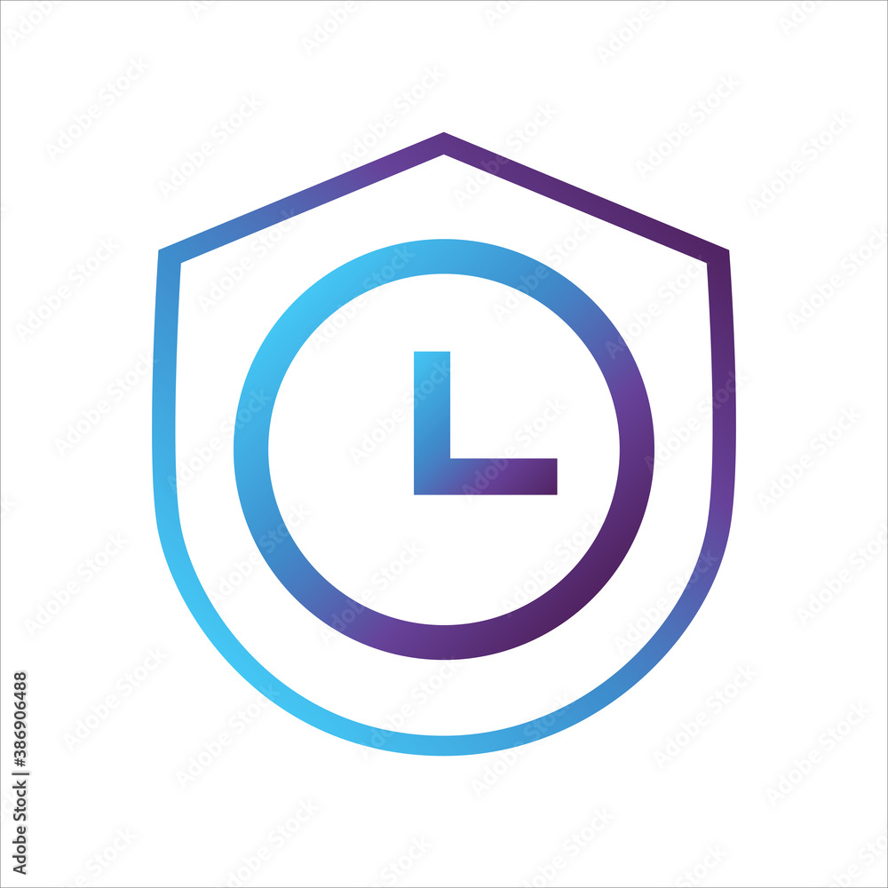 Poster security shield icon. shield with time symbol. gradient style outline vector illustration, vector ic