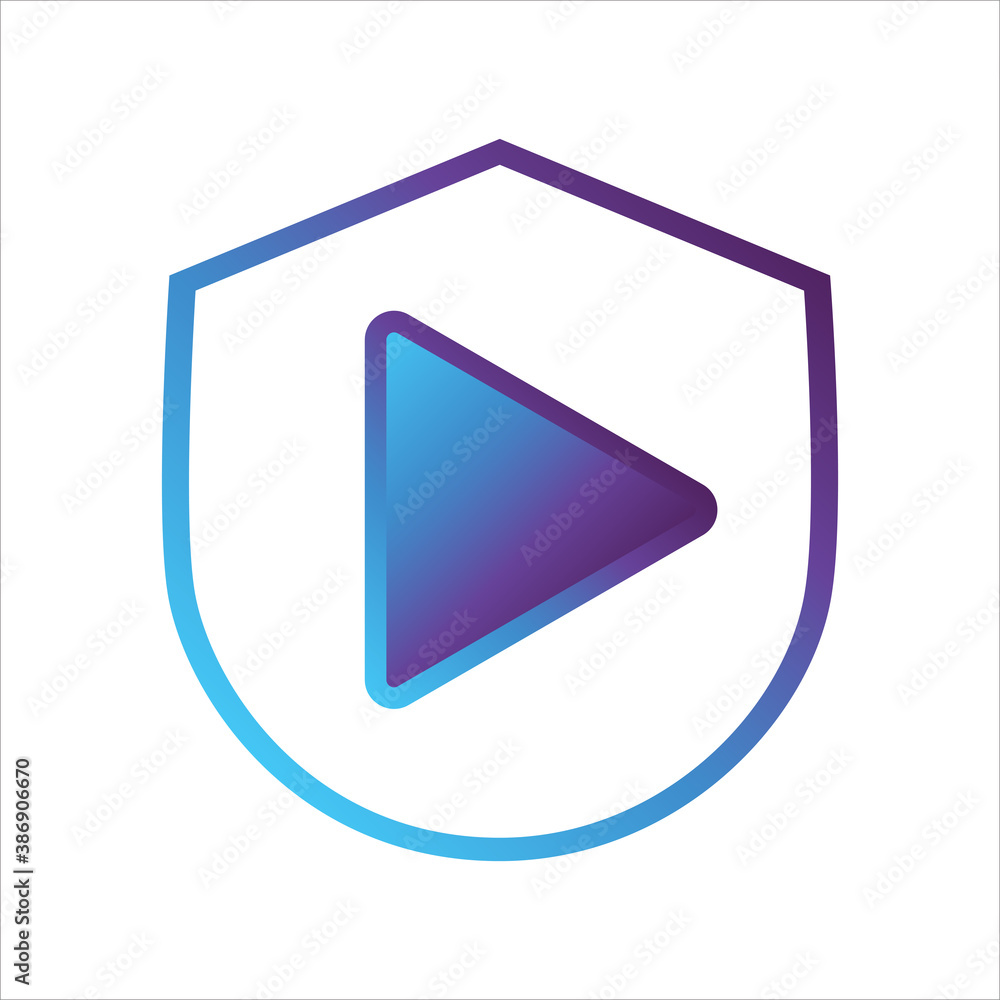 Aufkleber security shield icon. shield with play button symbol. gradient style outline vector illustration, ve