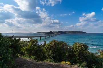Obraz premium bridge crosses the sea to the island in Japan.