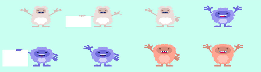 set of cute cartoon monsters icon design template with various models. vector illustration isolated on blue background