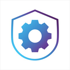 security shield icon. shield with setting gear symbol. Concept of security adjustment. gradient style outline Vector illustration, vector icon concept.