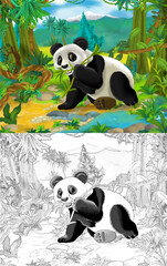 Cartoon sketch scene with sketch with panda bear - illustration