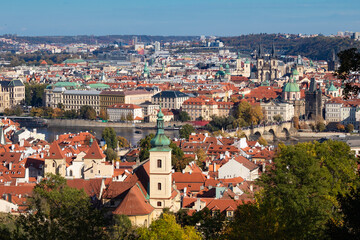 Naklejka na ściany i meble aerial view of historic center of Prague, Czech Republic