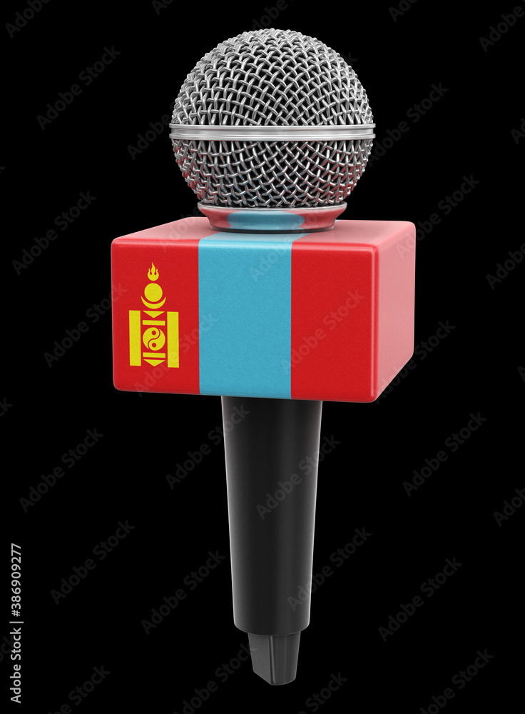 Poster microphone and mongolia flag. image with clipping path
