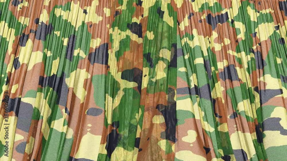 Poster realistic 3d animation of the classic camouflage transparent window curtain closing rendered as png 