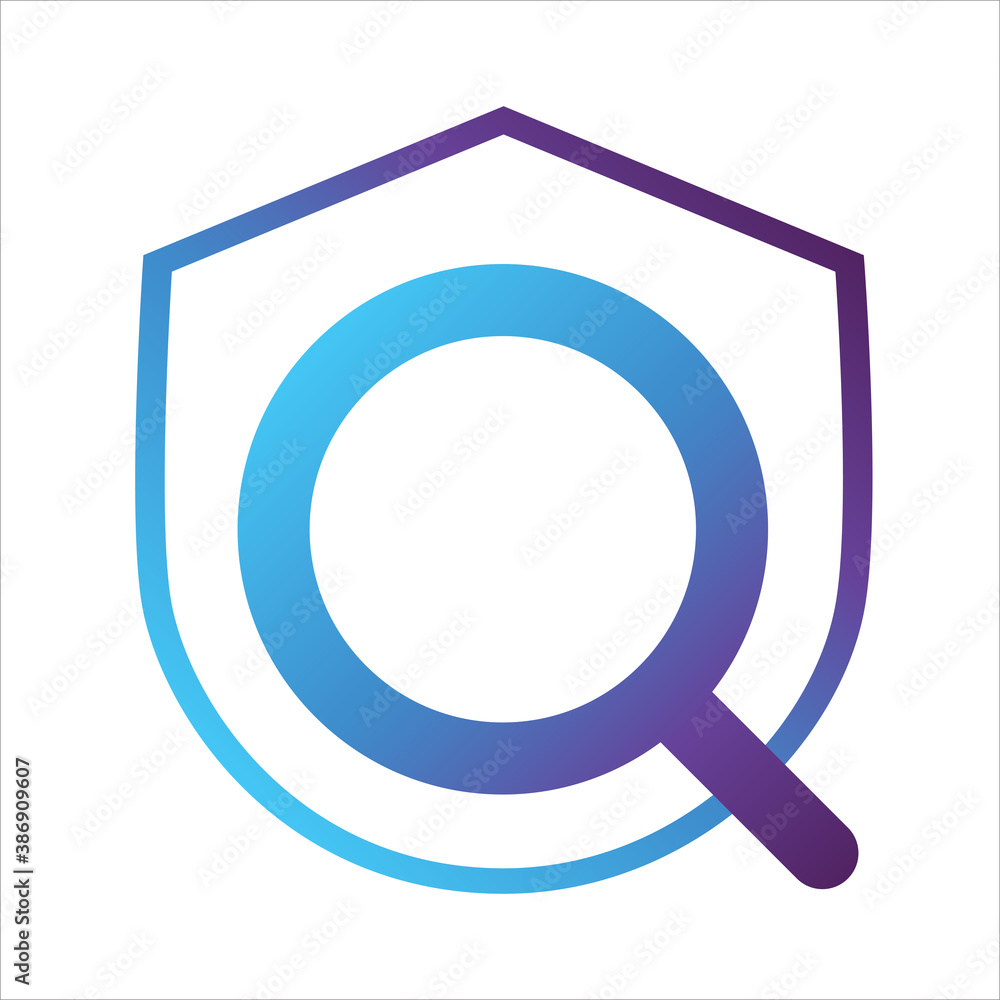 Poster security shield icon. shield with search symbol. concept of search safety . gradient style outline v