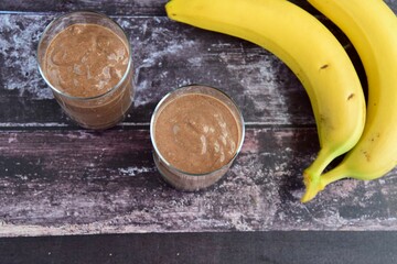Healthy banana chocolate protein smoothie