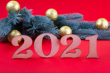 Happy new year 2021 red background. Bright background close up