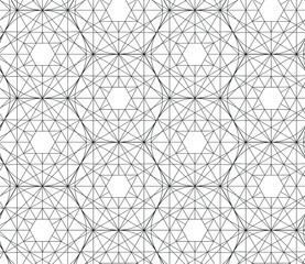 Seamless vector thin line abstract pattern. Black and white geometrical hexagons background for fabric, textile, design, cover, wrapping.
