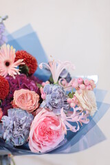 Flower composition. Macro photo. Wedding decor. A Beautiful bouquet of fresh spring flowers.