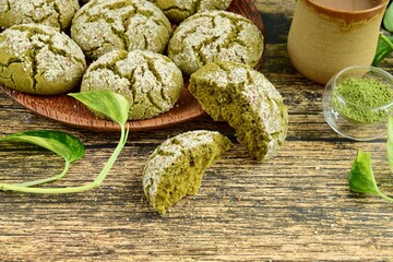 Homemade gluten free Matcha Pandesal. Served with hot chocolate
