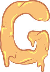 White Isolated flat vector G - letter in wax style. Waxing tech. Graffiti lettering. Liquid honey character. Pastel colors with outline and flare. Melted butter texture. Sign for banner design.