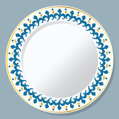Decorative plate with round ornament. Circular floral frame with roses
