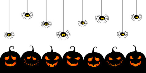 Halloween pumpkins. Cute evil jack-o-lantern silhouettes. Vector illustration