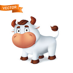 Obraz na płótnie Canvas Funny silver Ox animal symbol of the year in the Chinese zodiac calendar. 3d cartoon vector illustration of the smiling bull isolated on a white background