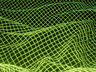 3D rendering green wavy mesh wireframe