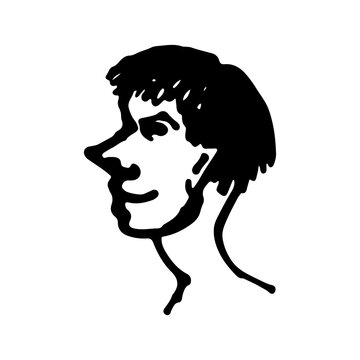 Half face silhouette. Vector hand drawn ink illustration. People's head side view. Simple line art portrait