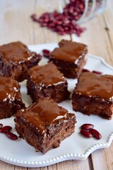 Kidney bean chocolate brownies. Vegan and gluten free. Selective focus