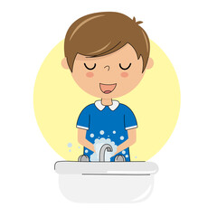 Child washing hands with soap.