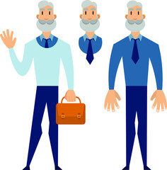 A man in the office. Office worker. Businessman, boss, employee. Old man. A character for a website or animation.