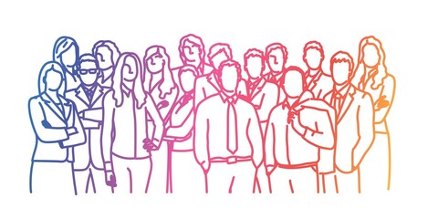 Crowd of business people. Gradient line. Vector illustration.