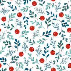 Cute Christmas Berries Seamless Pattern