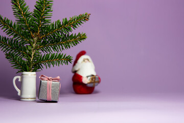 New Year 2021, New Year's dwarf on a background with a Christmas tree
