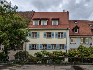 Fototapeta na wymiar Engen, Germany - May 3 2019: Colorful old buildings in the historic center of Engen