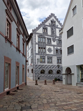 Engen, Germany - May 3 2019: Painted facade on a building in the old center of Engen