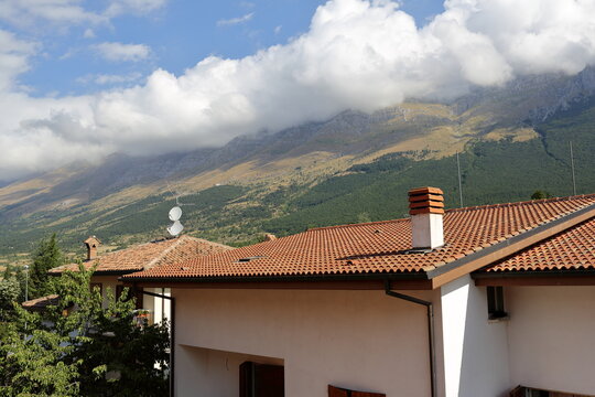 City of Assergi, at the foot of the Gran sasso mountain, italy. 
