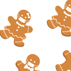  Merry Christmas and Happy New Year. Gingerbread with mask, celebration christmas vector pattern.