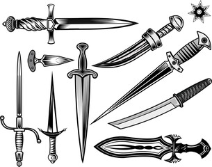 dagger knife  and tactical knives - obrazy, fototapety, plakaty
