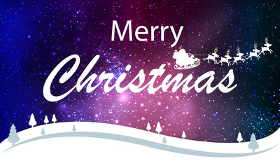 Christmas typography on starry winter landscape background, vector art illustration.