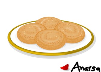 Anarsa indian Sweet Dish Food Vector