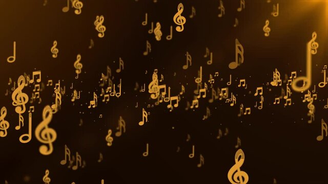 Abstract art audio music notes falling on a black. Stage shows, concerts, Musical Programs, Reality Shows, Youtube Intros, Reality Shows, Award Ceremony. 4K 3D Loop Animation Motion Background.