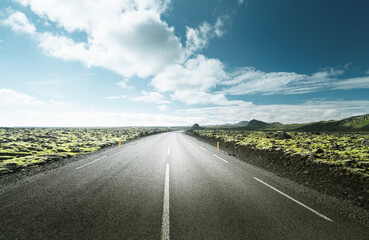 asphalt road, sunny day, Iceland