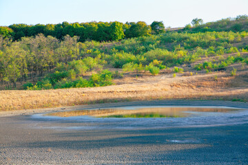 Ecological catastrophe with lake dried after drought