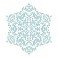 Oriental light blue pattern with arabesques and floral elements. Traditional classic ornament. Vintage pattern with arabesques