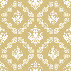 Classic seamless pattern. Damask orient golden and white ornament. Classic vintage background. Orient ornament for fabric, wallpaper and packaging