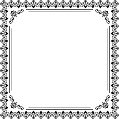 Classic black and white square frame with arabesques and orient elements. Abstract ornament with place for text. Vintage pattern