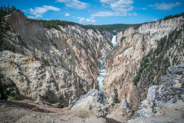 lower falls of the yellowstone national park from artist point, wyoming, usa