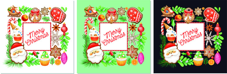 Christmas illustration. Christmas card. Gingerbread. Holiday banners, Christmas toys. merry Christmas.	
