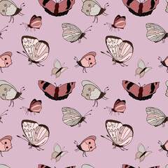 Seamless pattern. Vector illustration of a butterfly. Ornament for print. Beautiful design for packaging.