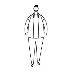 young man with beard walking avatar character line style